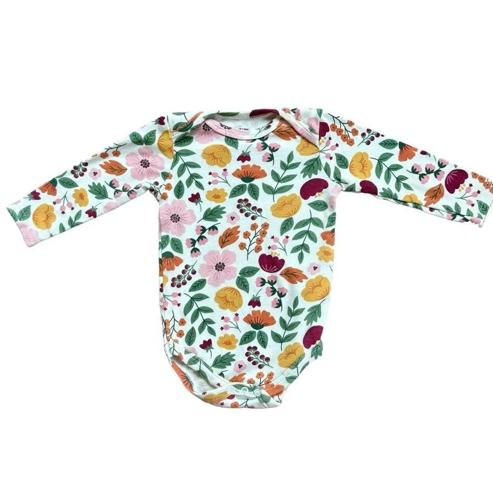 Hudson Baby Girls Long Sleeve Floral & Solid Cotton Onesie Bodysuits. 6-9 Months